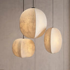 Linen Lantern Pendant Light Japandi Style Height Adjustable Dining Room Bedroom — Small Medium Large