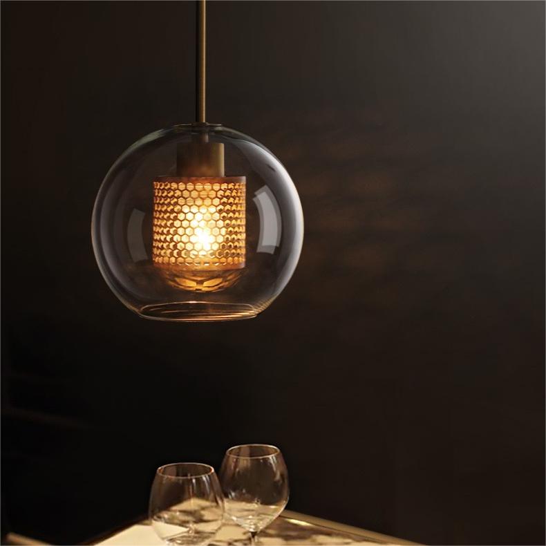 Hessa Contemporary Golden Pendant Light, Glass, Globe/Cylindric