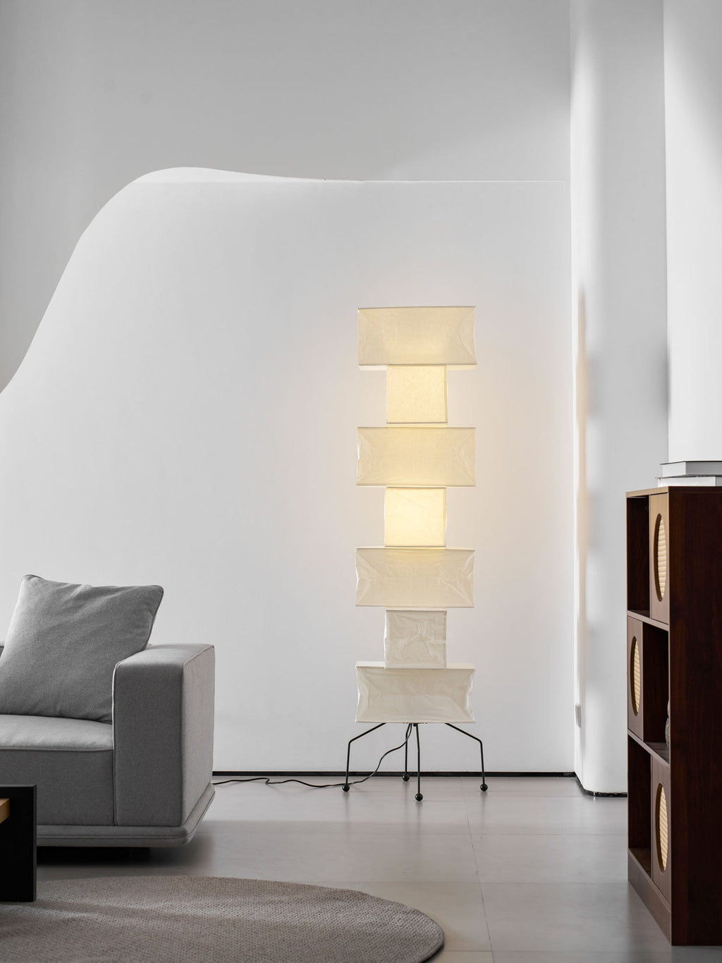 Decolune Sora Stacked Rice Paper Floor Lamp Black & White