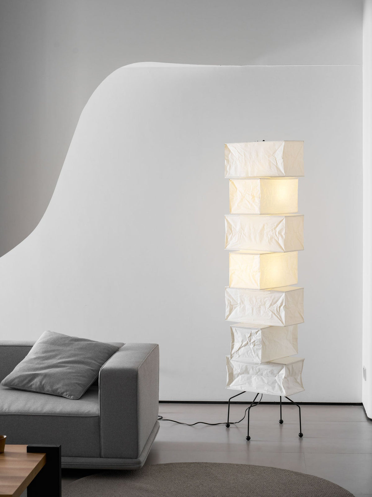 Decolune Sora Stacked Rice Paper Floor Lamp Black & White