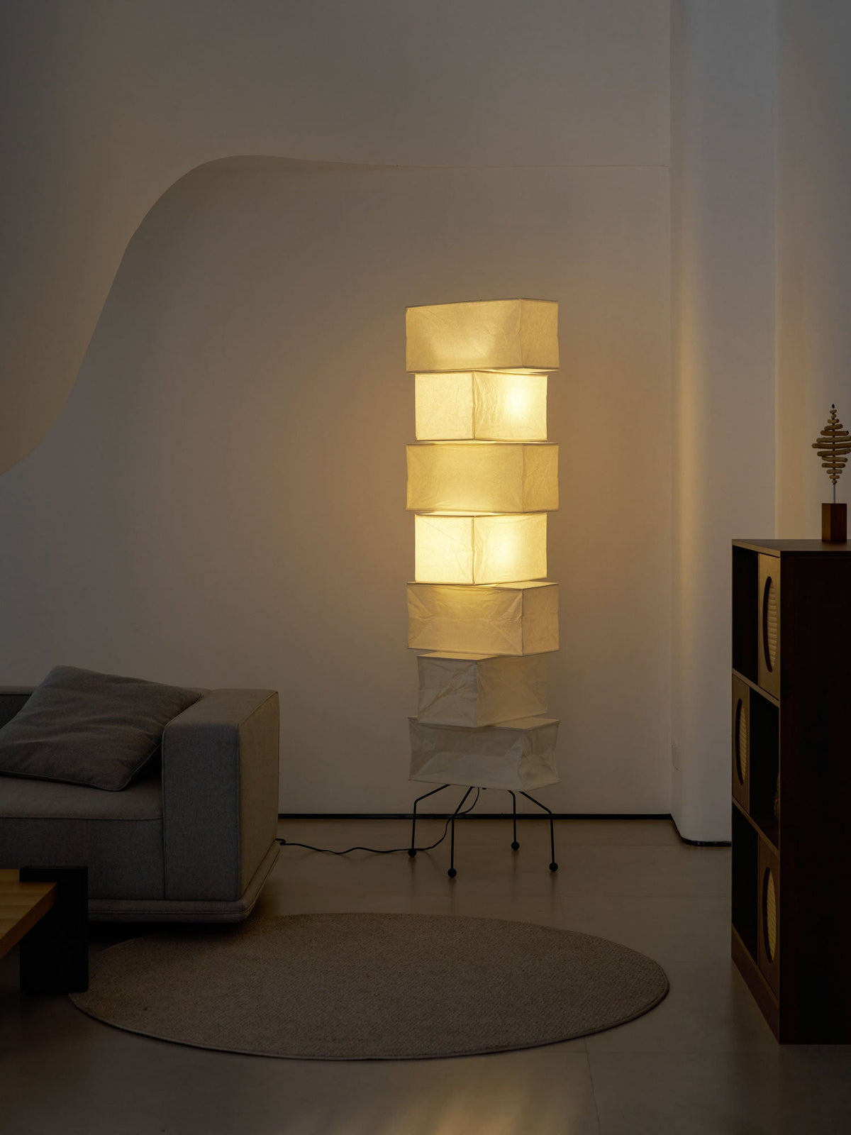 Decolune Sora Stacked Rice Paper Floor Lamp Black & White