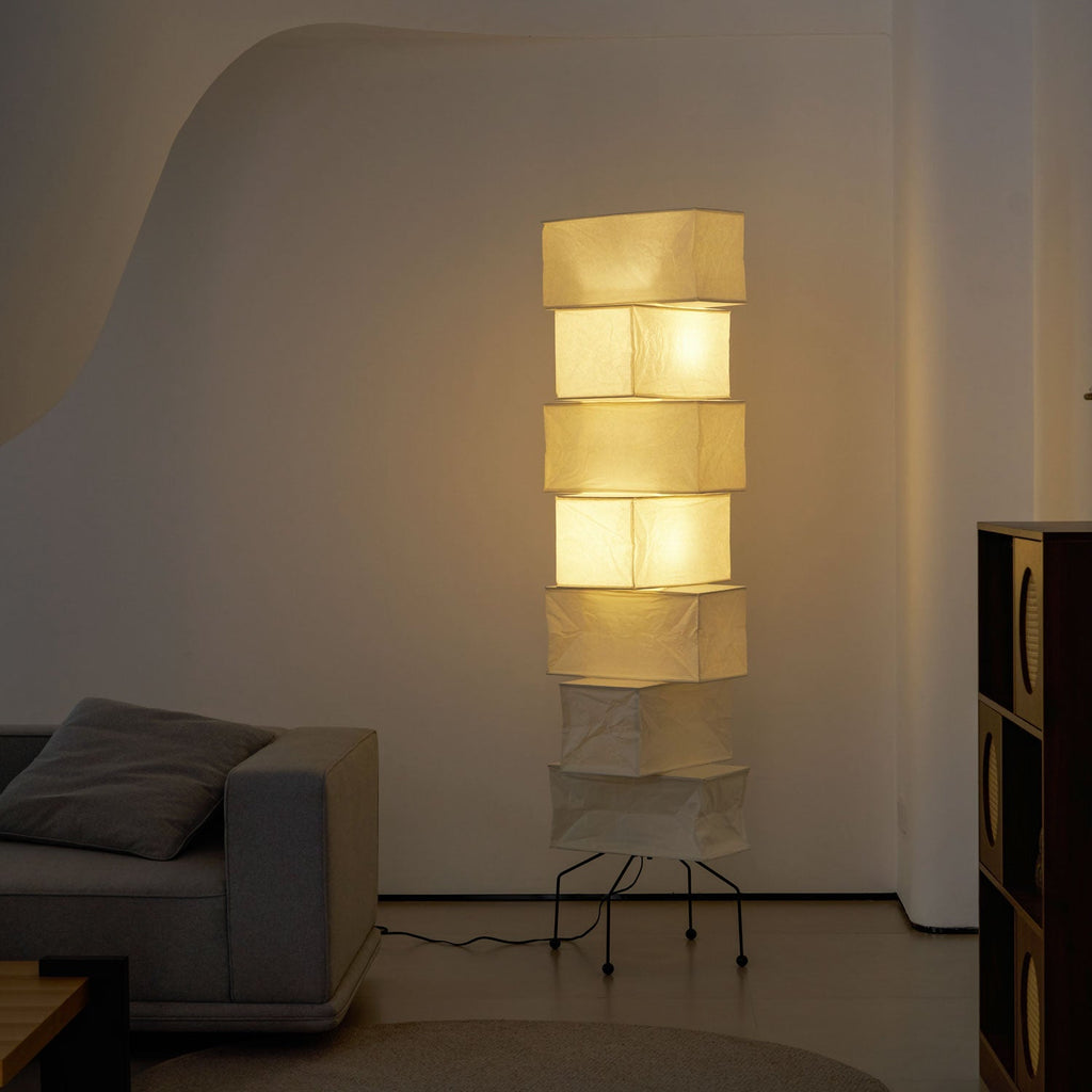 Decolune Sora Stacked Rice Paper Floor Lamp Black & White