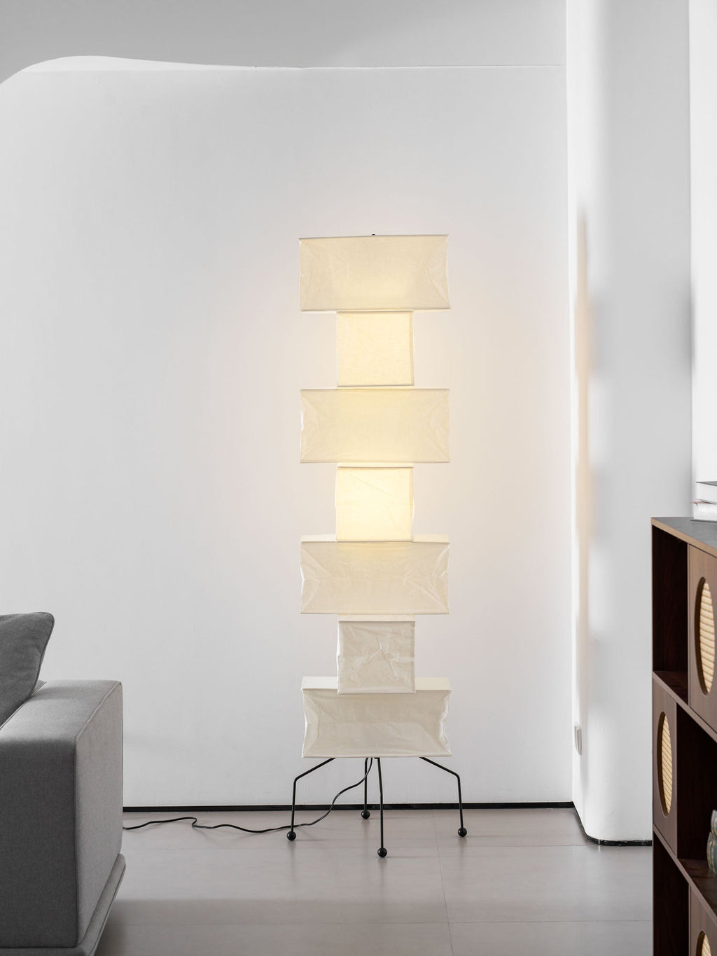 Decolune Sora Stacked Rice Paper Floor Lamp Black & White