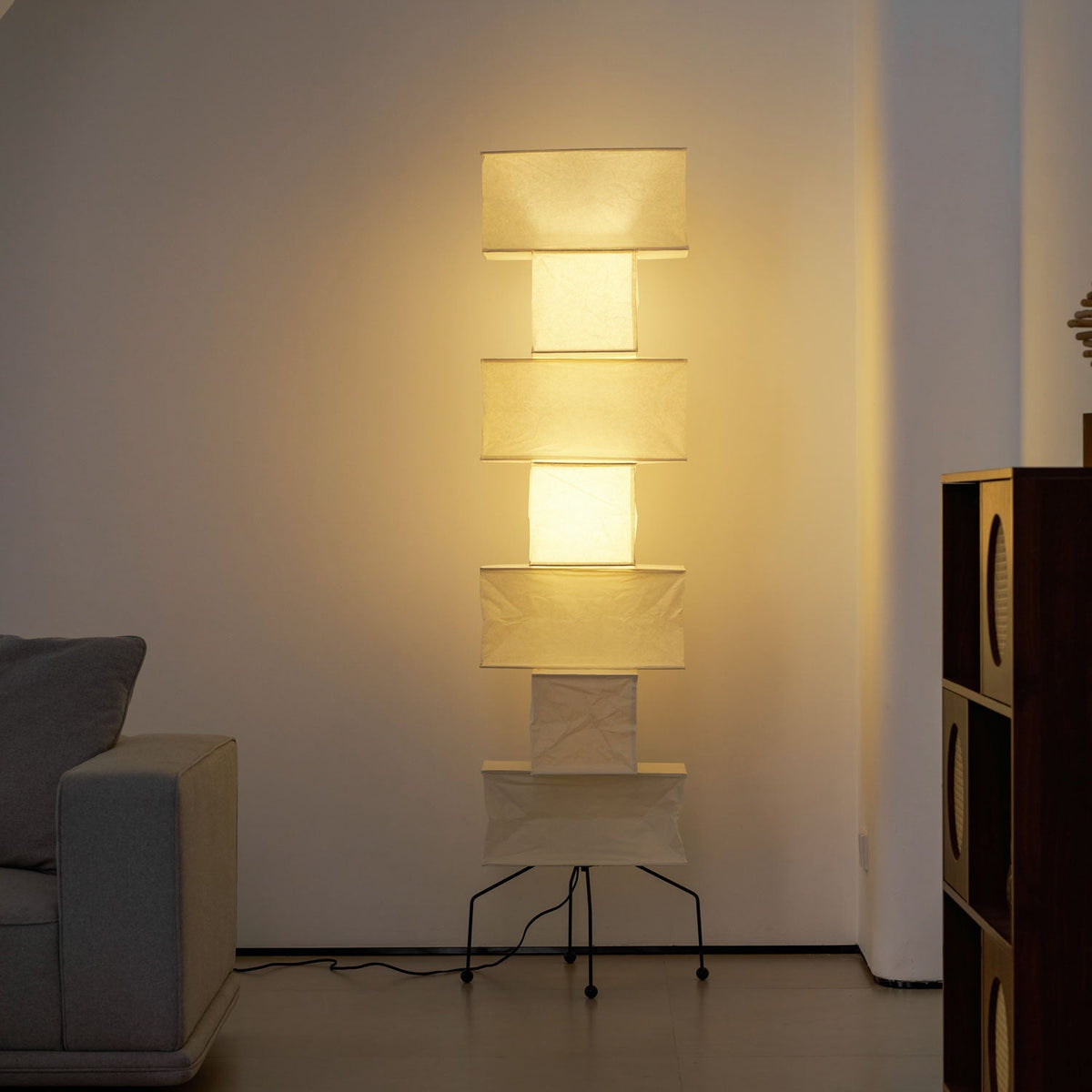 Decolune Sora Stacked Rice Paper Floor Lamp Black & White