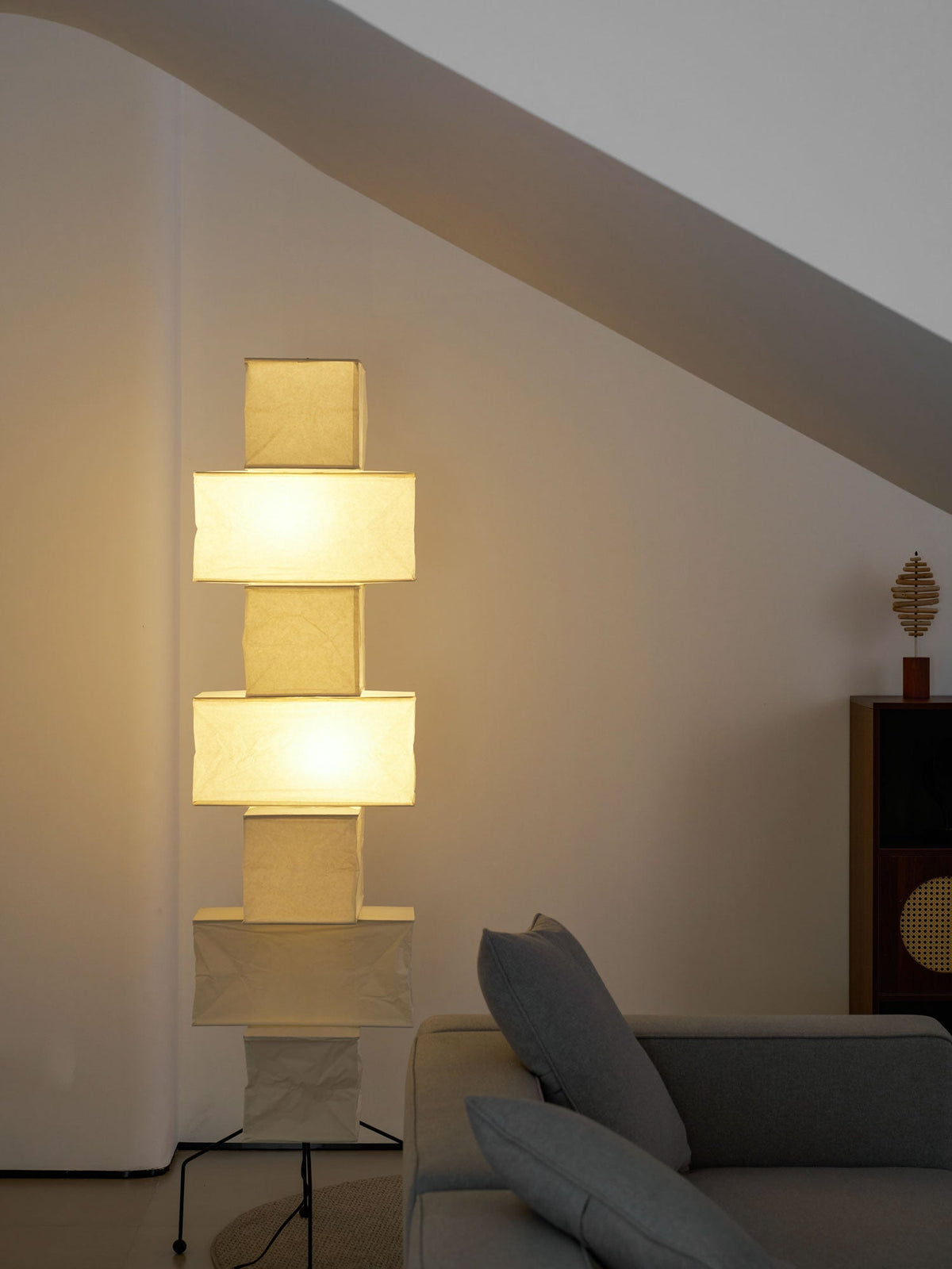 Decolune Sora Stacked Rice Paper Floor Lamp Black & White