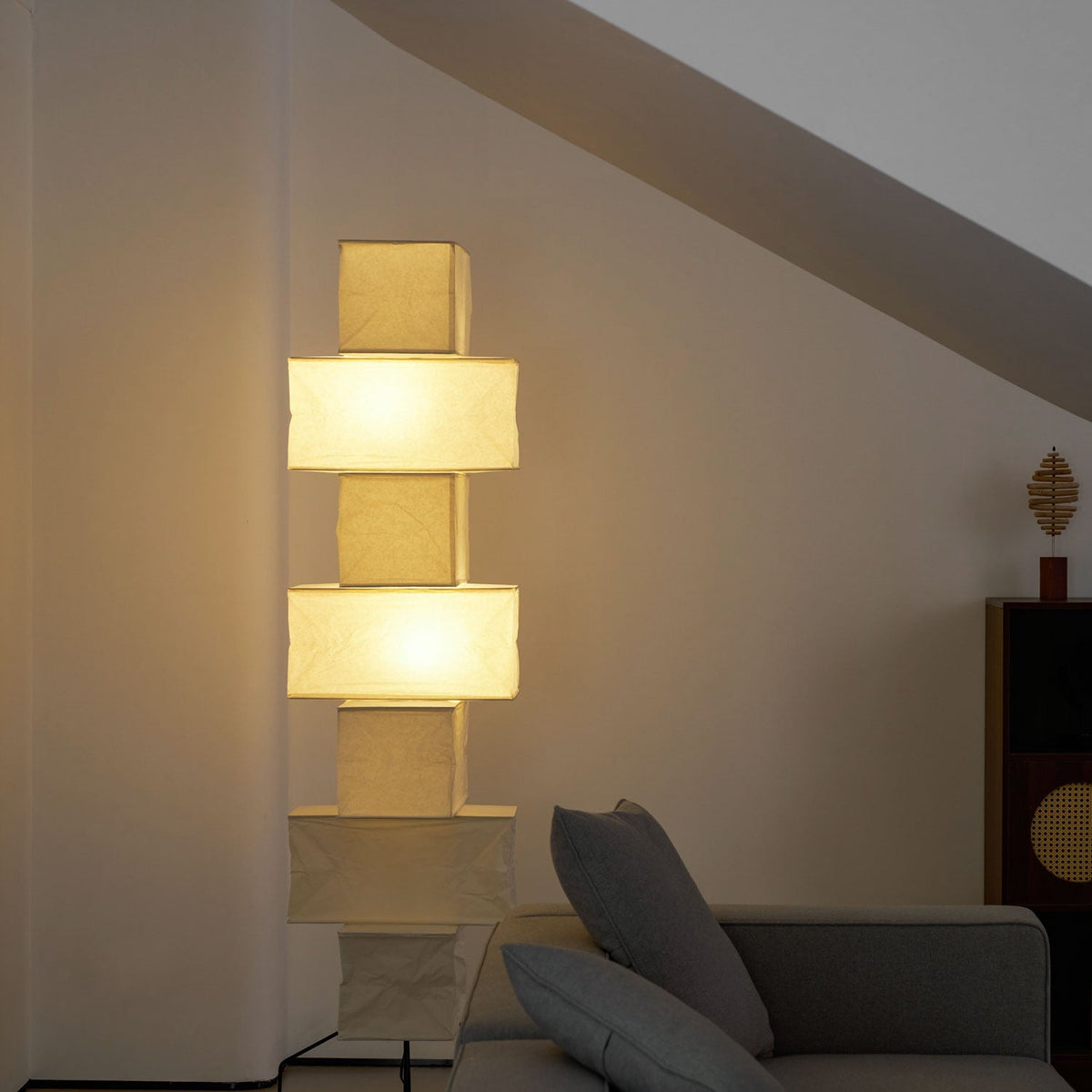 Decolune Sora Stacked Rice Paper Floor Lamp Black & White