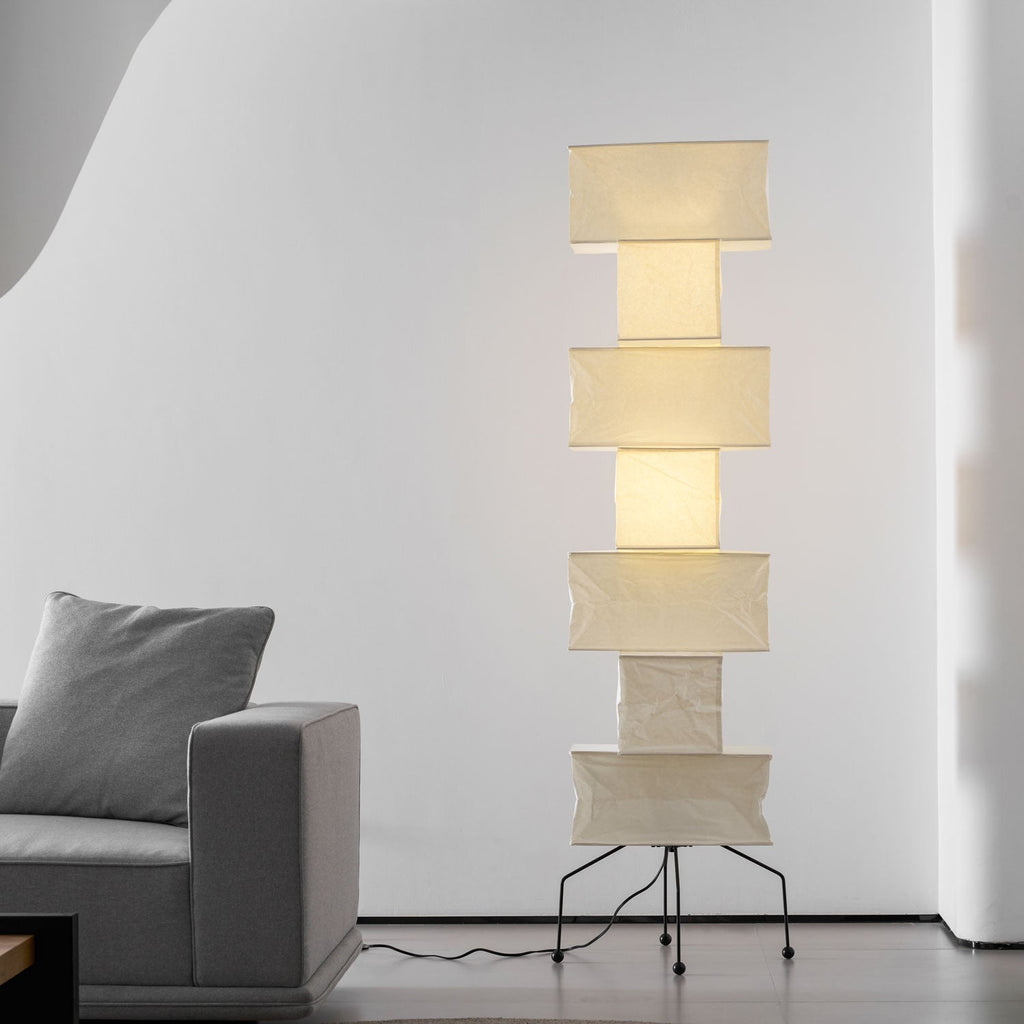 Decolune Sora Stacked Rice Paper Floor Lamp Black & White