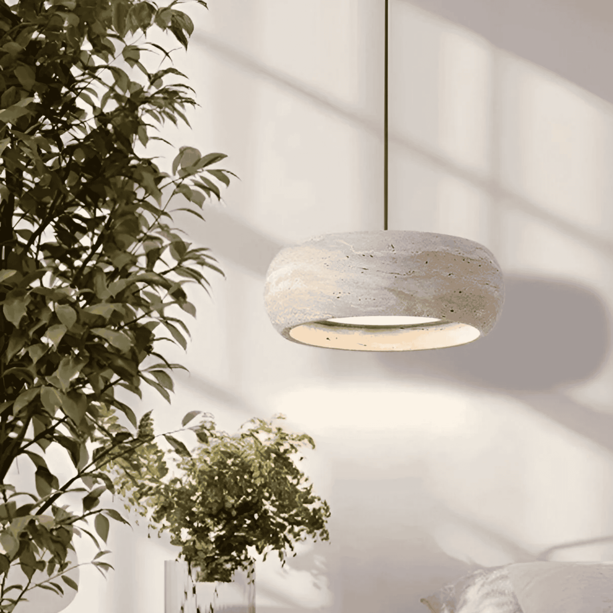 Ithaca Travertine LED Pendant Light Dimmable Mediterranean Stone Dining Room Bedroom