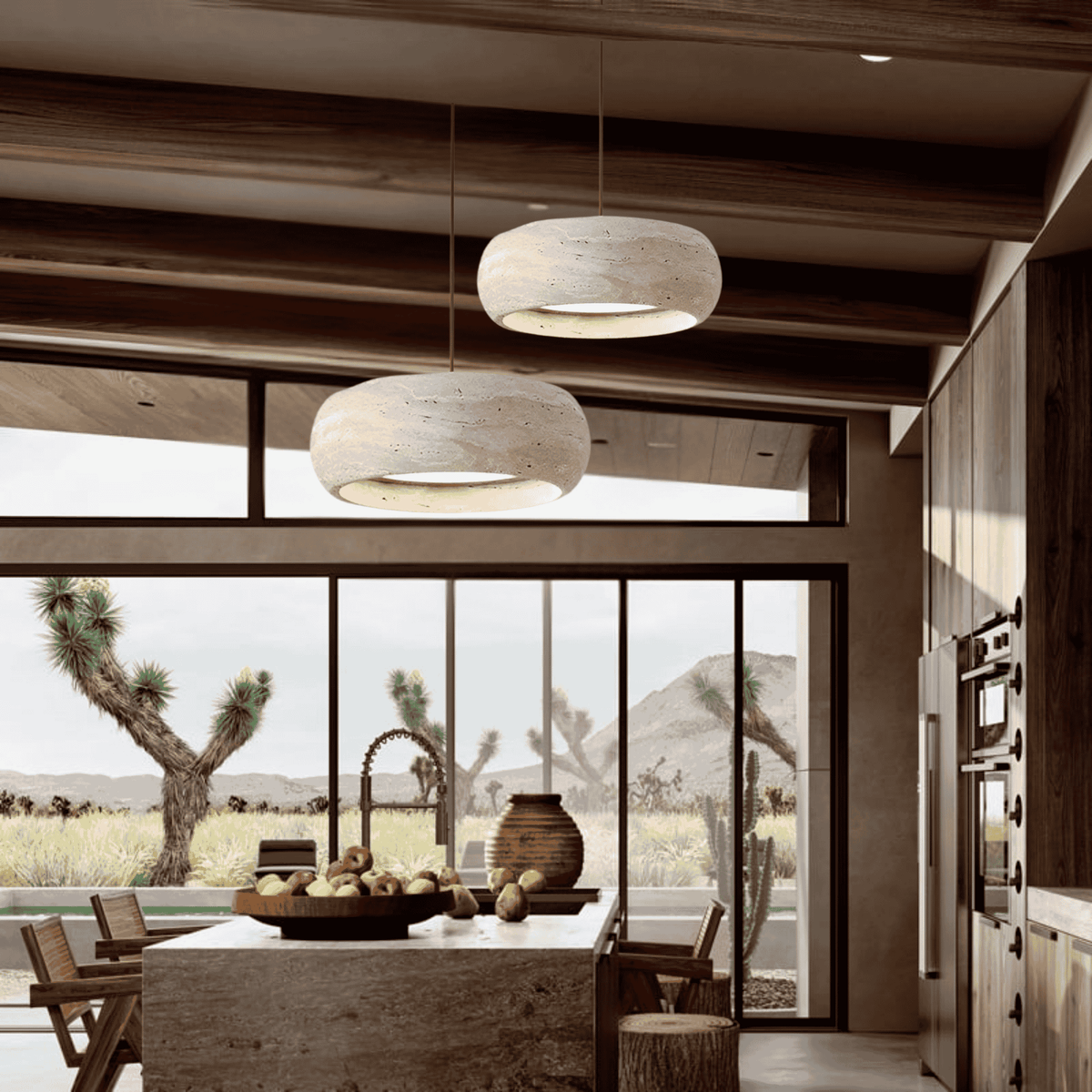 Ithaca Travertine LED Pendant Light Dimmable Mediterranean Stone Dining Room Bedroom