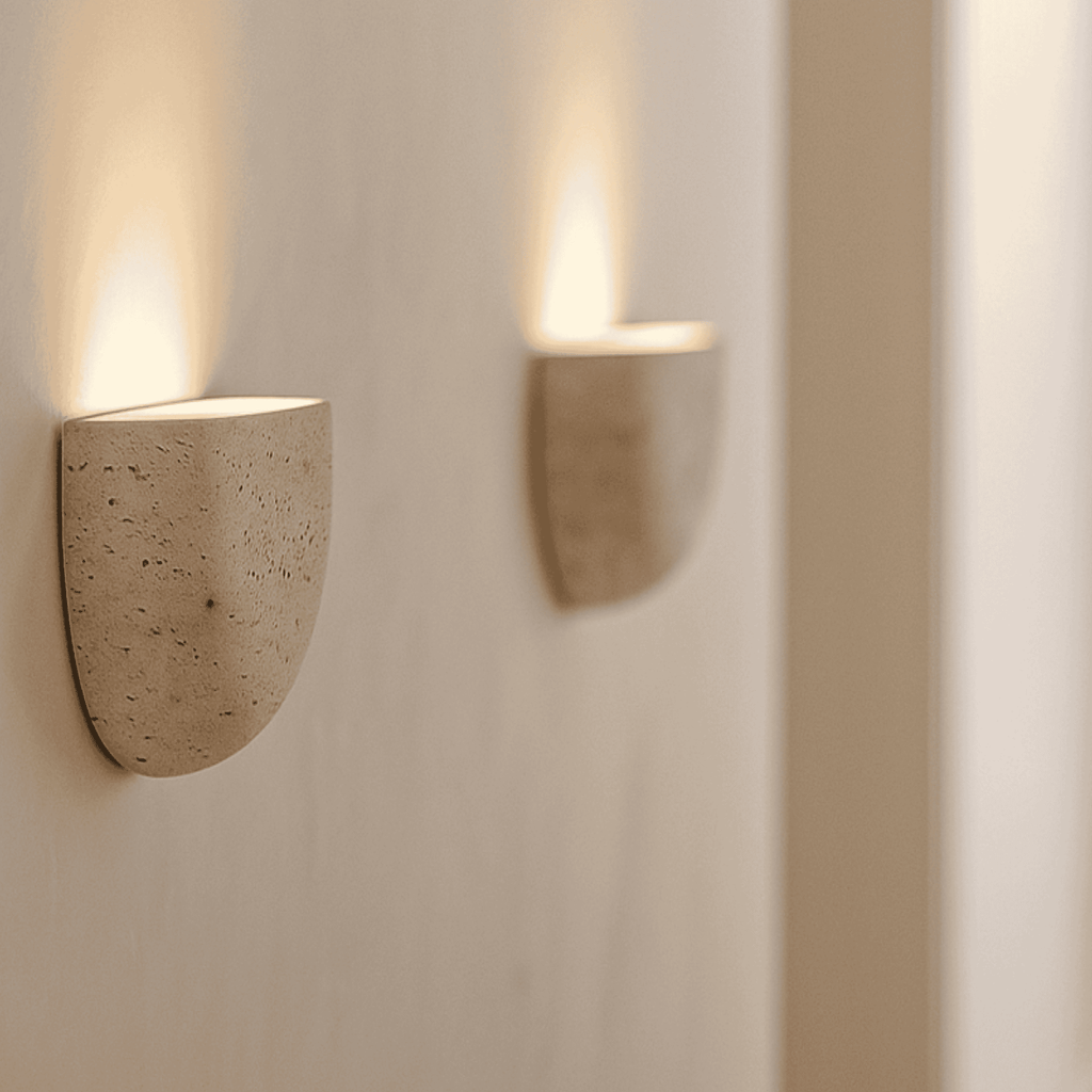 Wabi-Sabi Travertine Stone Wall Lamp Minimalist Modern Sconce Bedroom Living Room