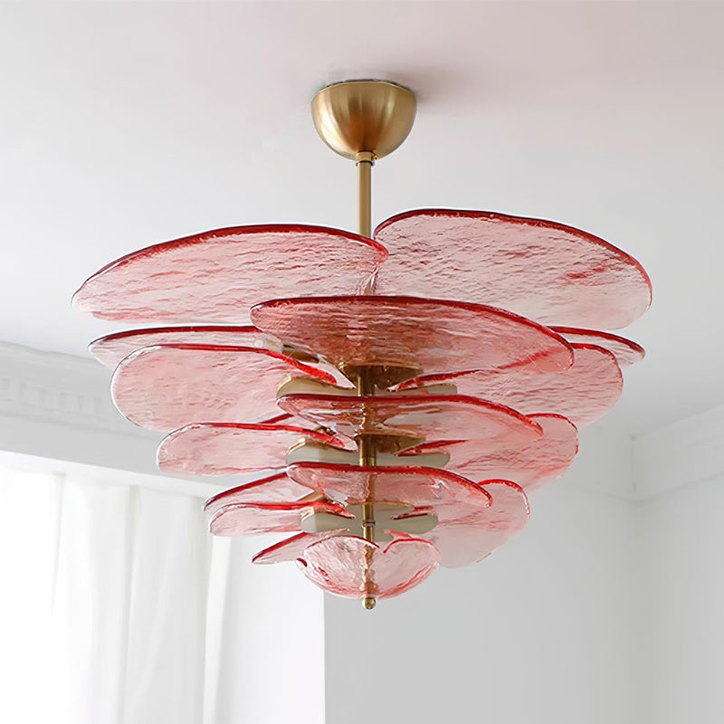 Lotus Chandelier Glass Contemporary Leaf Layered