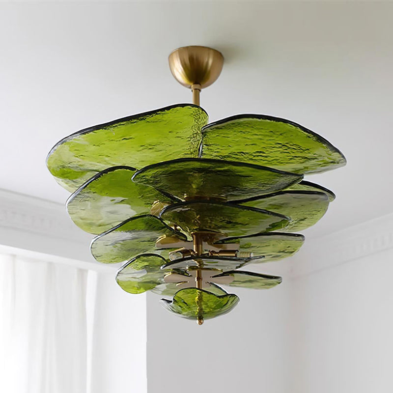 Lotus Chandelier Glass Contemporary Leaf Layered
