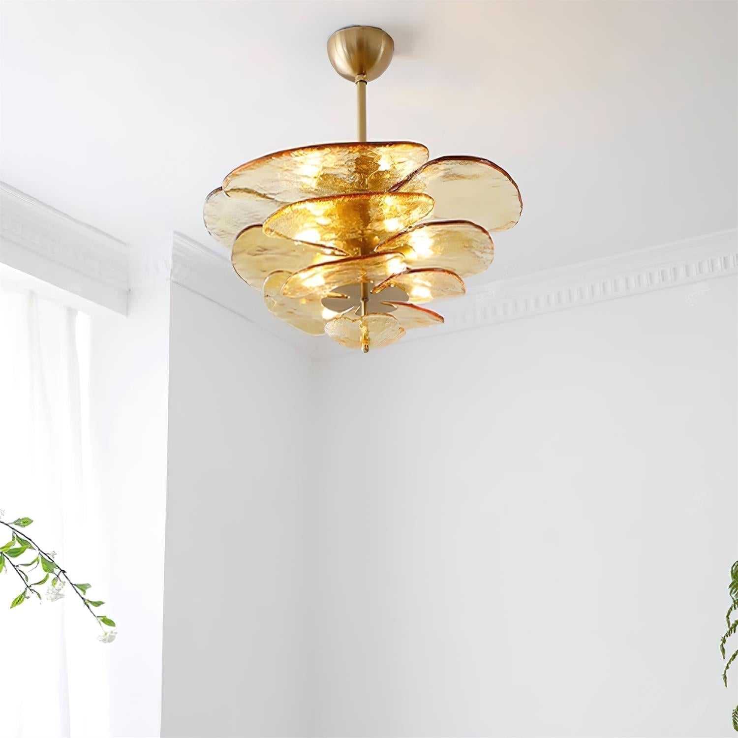 Lotus Chandelier Glass Contemporary Leaf Layered