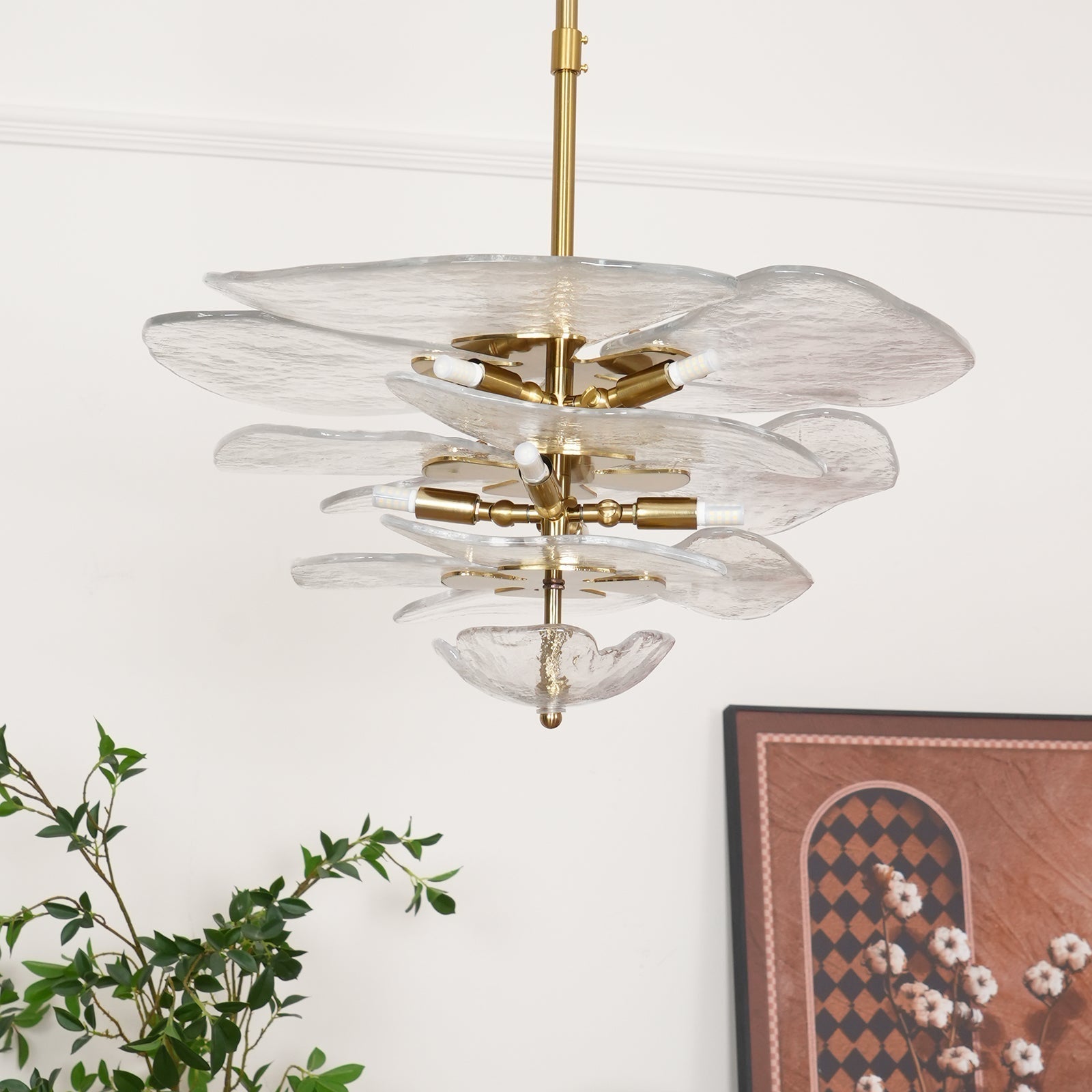 Lotus Chandelier Glass Contemporary Leaf Layered