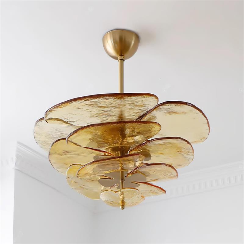 Lotus Chandelier Glass Contemporary Leaf Layered