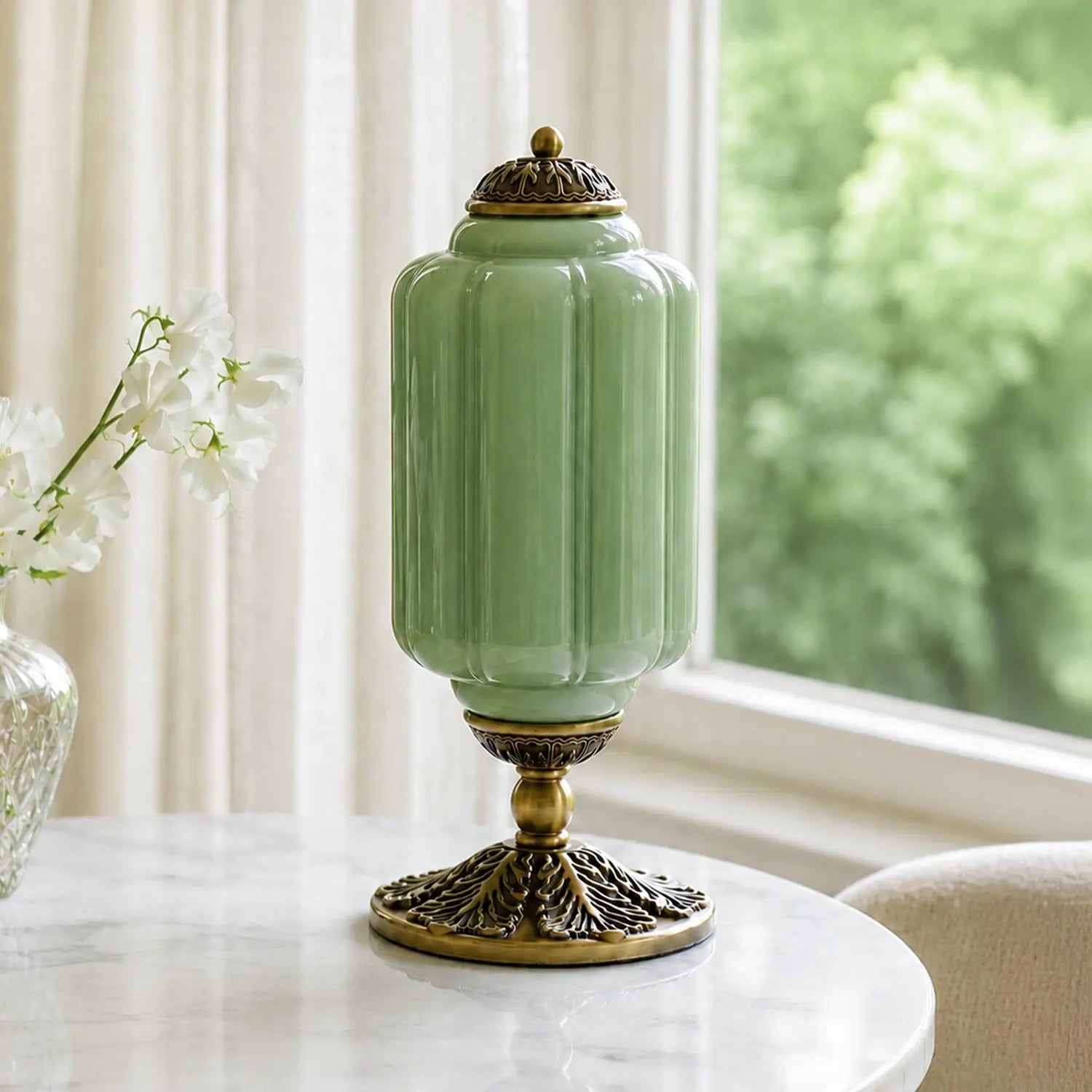 Lumi French retro cream textured glass Eloise table lamp bedside living room — green white blue