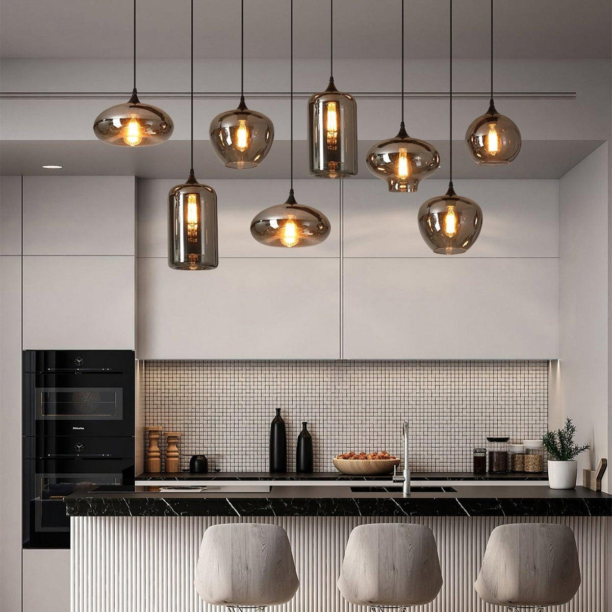 June Minimalist Bottle Glass Pendant Light Smoke Gray