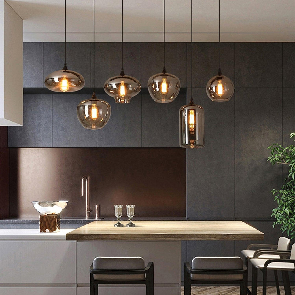 June Minimalist Bottle Glass Pendant Light Smoke Gray