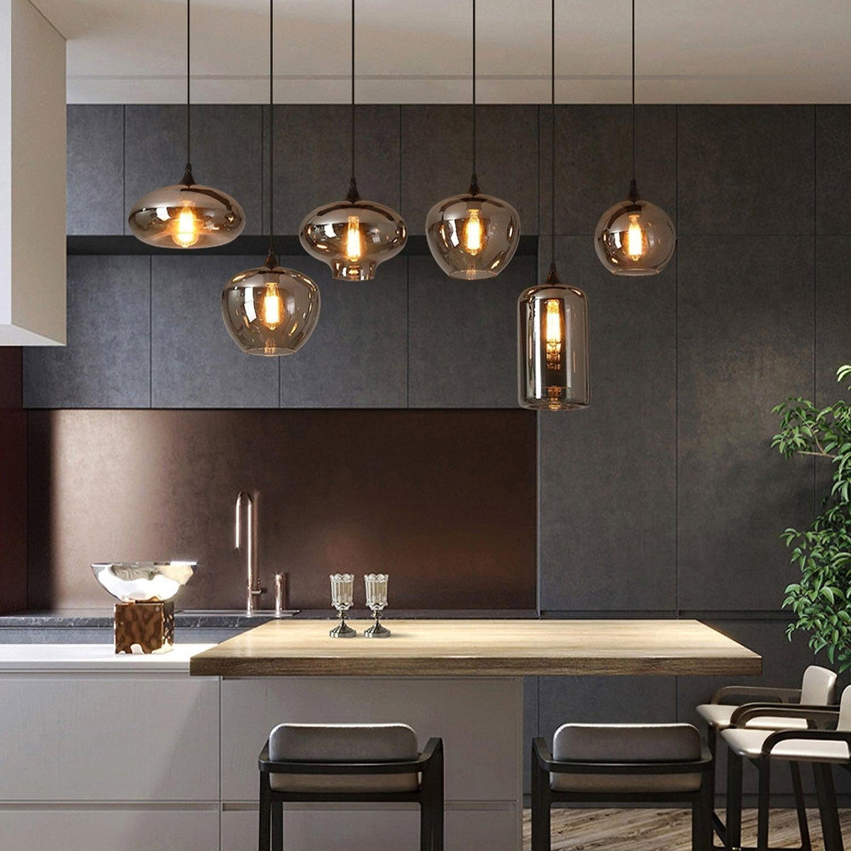 June Minimalist Bottle Glass Pendant Light Smoke Gray