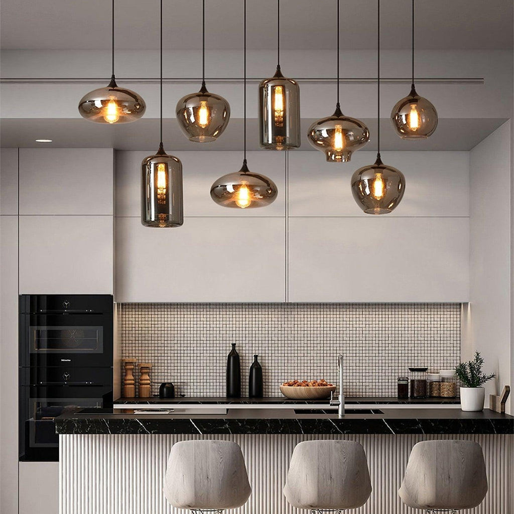 June Minimalist Bottle Glass Pendant Light Smoke Gray