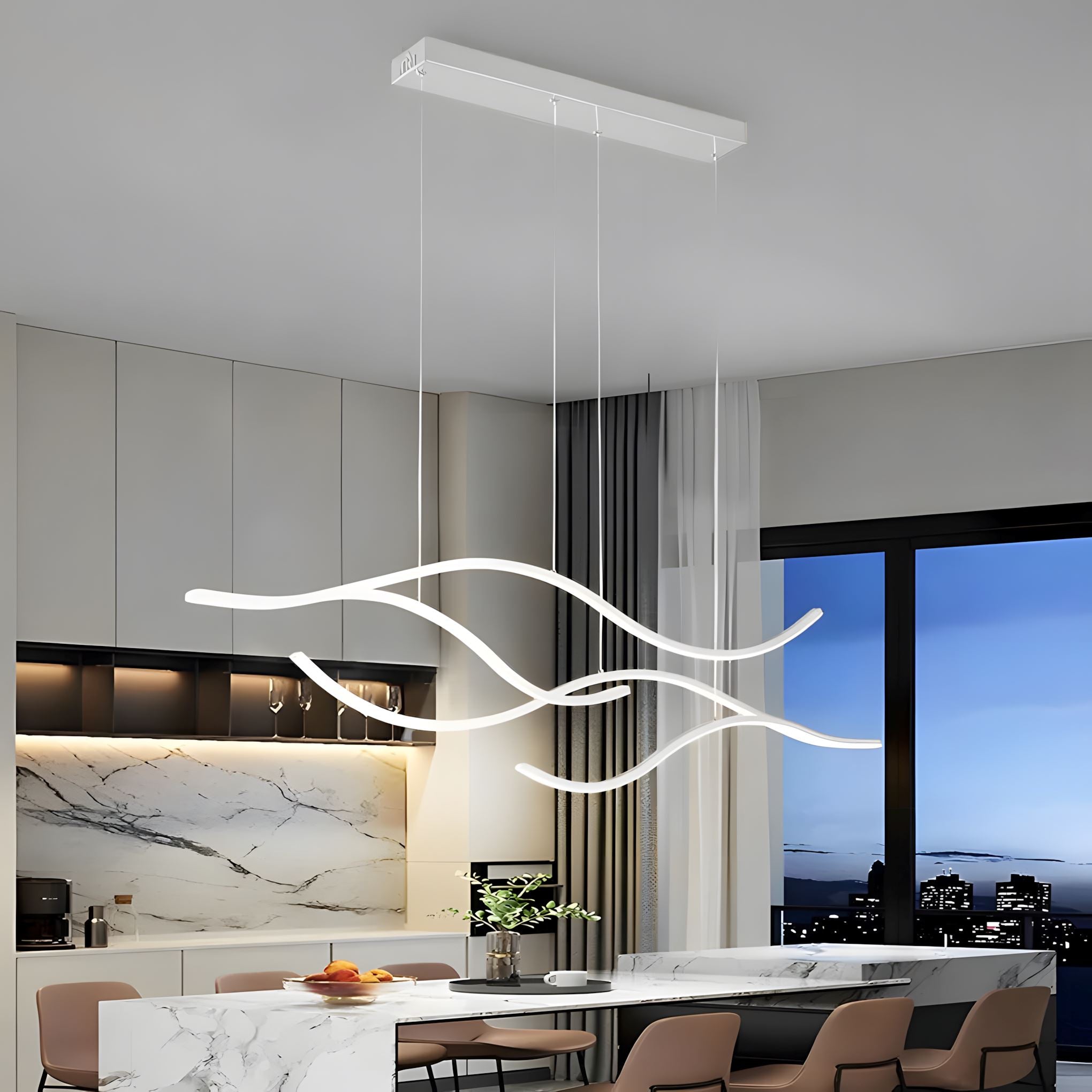 MODERN WAVES Curved LED Chandelier Dimmable Color Changeable Dining Room Kitchen Island