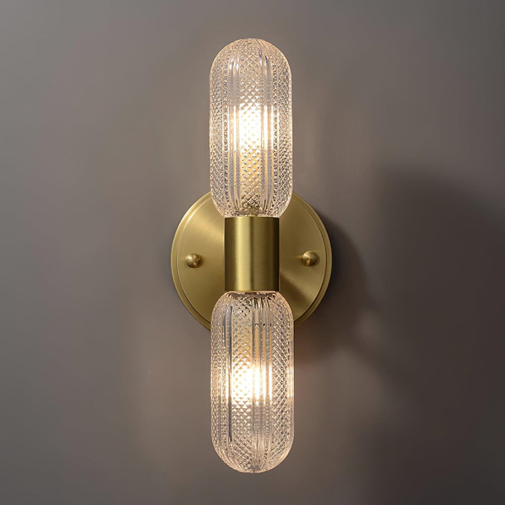 Evania Double-Light Brass Wall Sconce with Textured Glass Shades