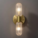 Evania Double-Light Brass Wall Sconce with Textured Glass Shades