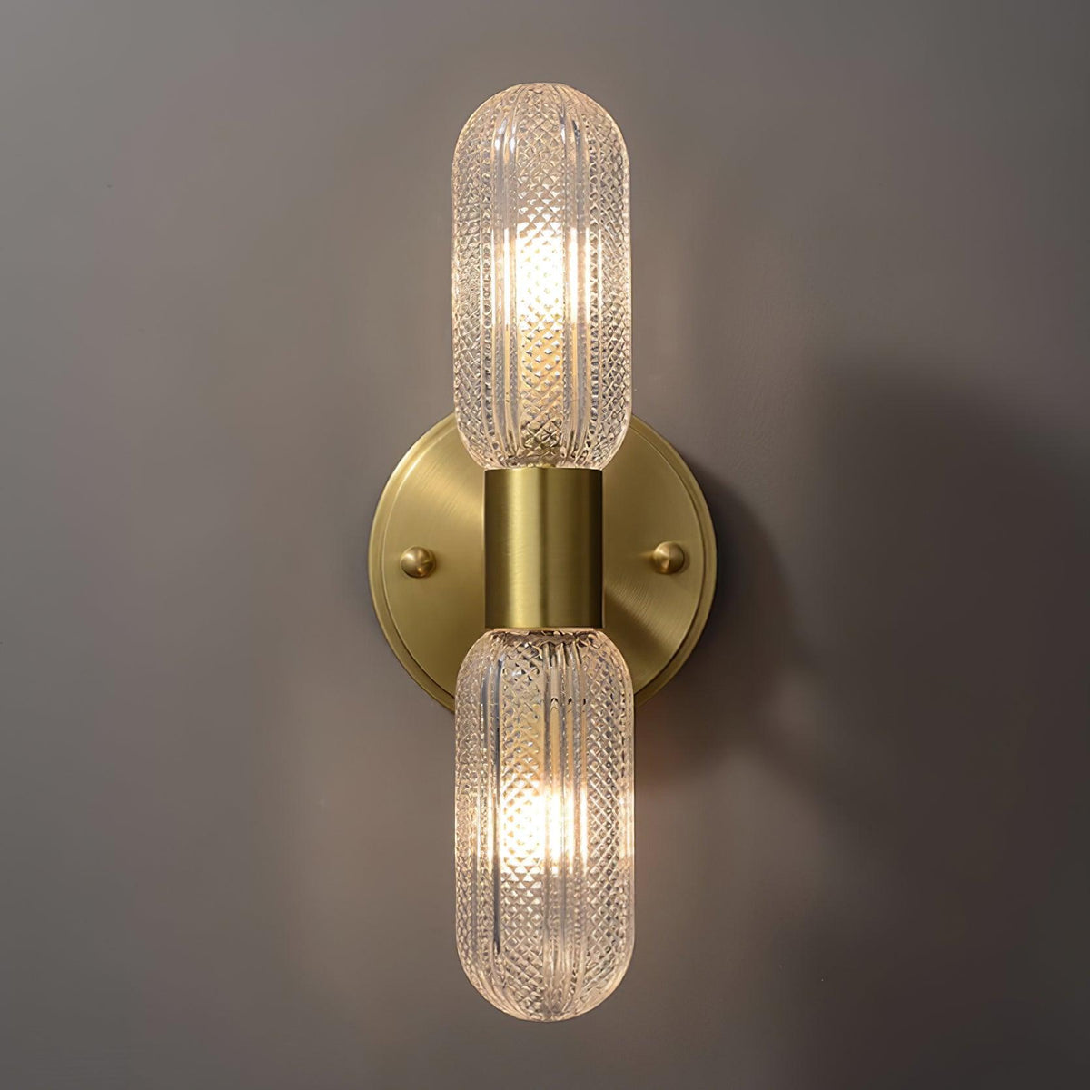 Evania Double-Light Brass Wall Sconce with Textured Glass Shades