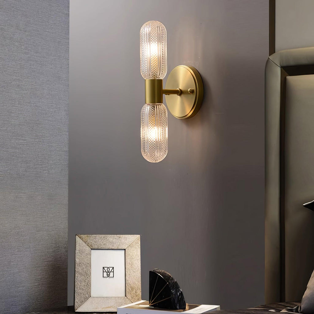 Evania Double-Light Brass Wall Sconce with Textured Glass Shades