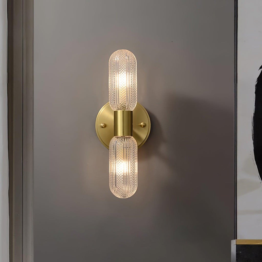 Evania Double-Light Brass Wall Sconce with Textured Glass Shades