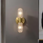 Evania Double-Light Brass Wall Sconce with Textured Glass Shades