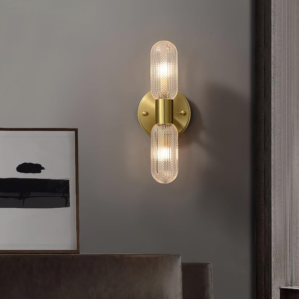Evania Double-Light Brass Wall Sconce with Textured Glass Shades