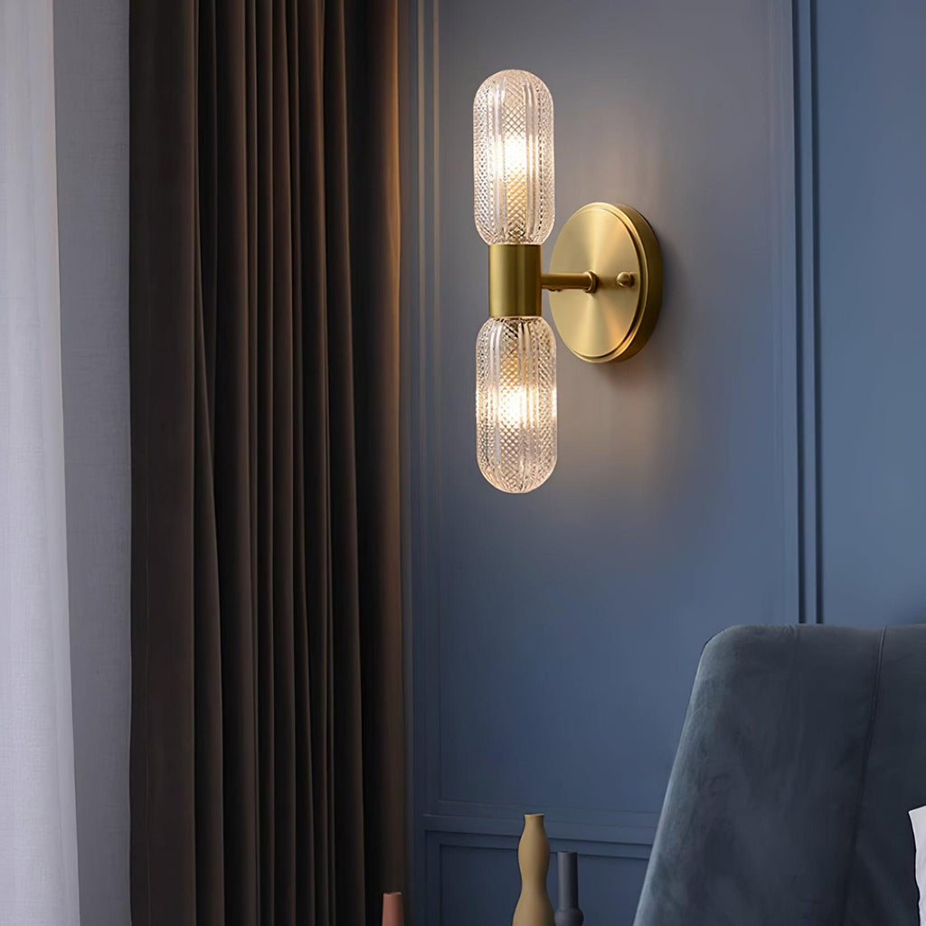 Evania Double-Light Brass Wall Sconce with Textured Glass Shades