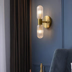 Evania Double-Light Brass Wall Sconce with Textured Glass Shades