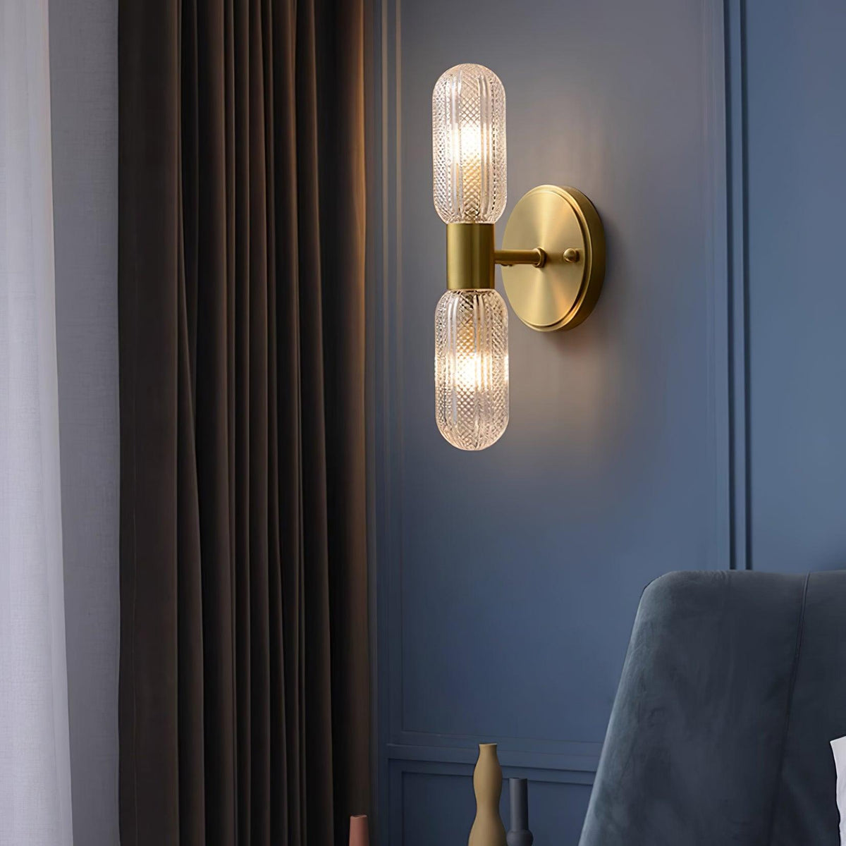 Evania Double-Light Brass Wall Sconce with Textured Glass Shades