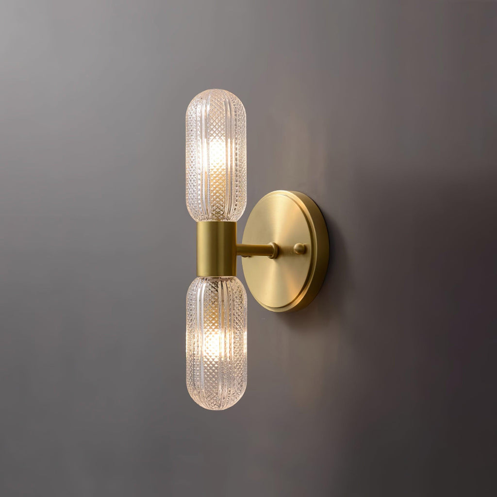 Evania Double-Light Brass Wall Sconce with Textured Glass Shades