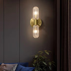 Evania Double-Light Brass Wall Sconce with Textured Glass Shades