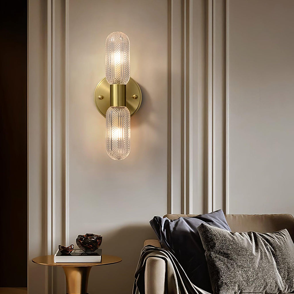 Evania Double-Light Brass Wall Sconce with Textured Glass Shades