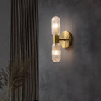 Evania Double-Light Brass Wall Sconce with Textured Glass Shades