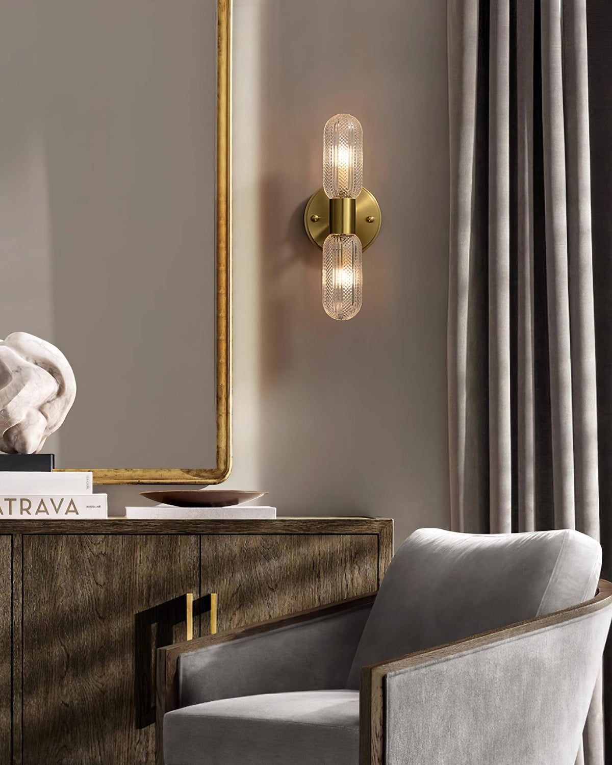 Evania Double-Light Brass Wall Sconce with Textured Glass Shades
