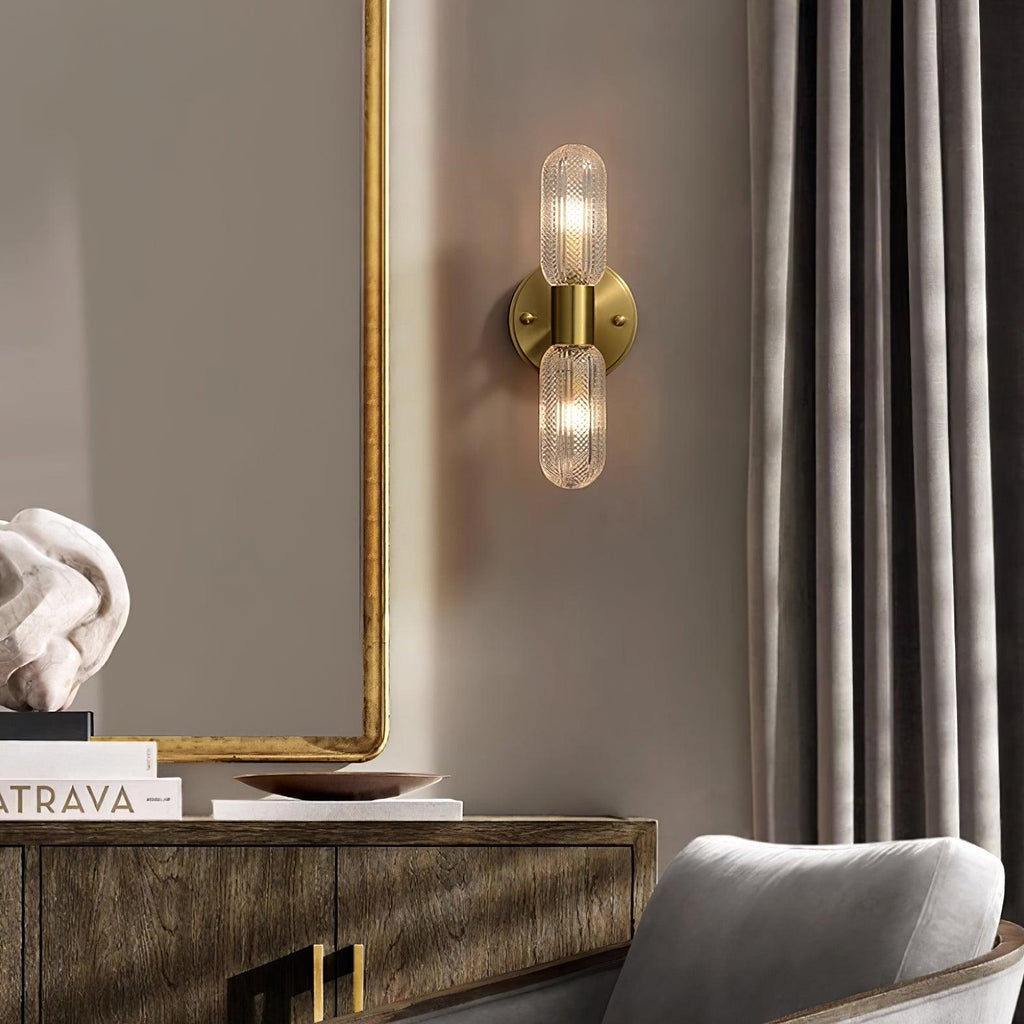 Evania Double-Light Brass Wall Sconce with Textured Glass Shades