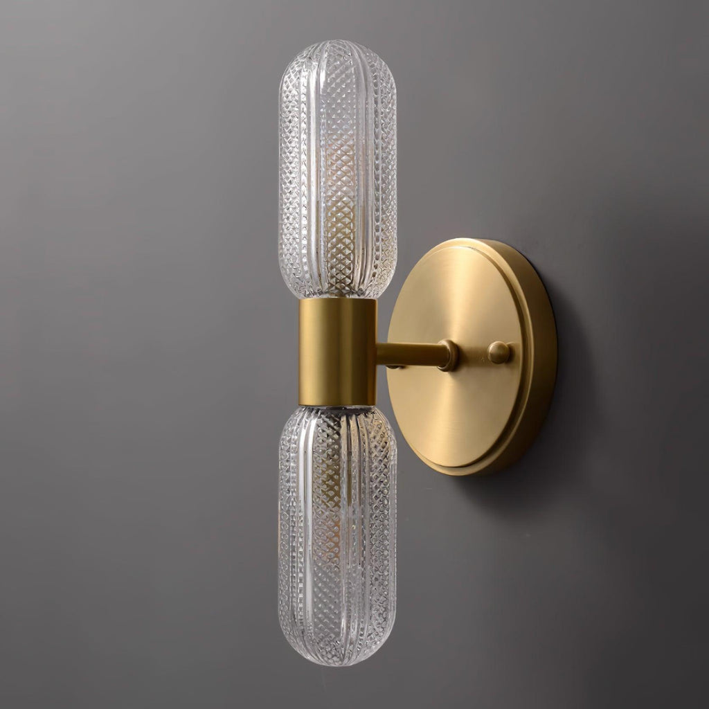 Evania Double-Light Brass Wall Sconce with Textured Glass Shades