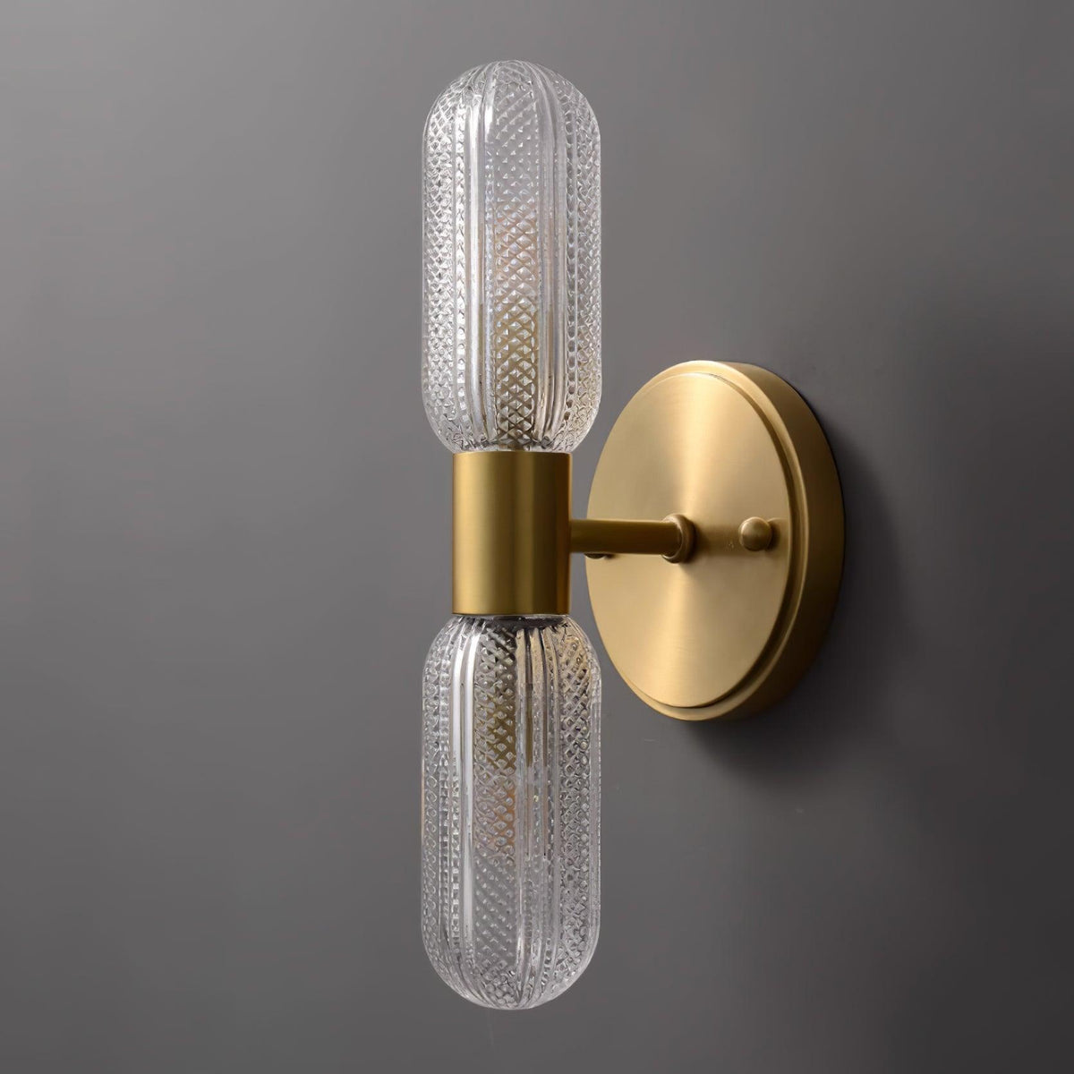 Evania Double-Light Brass Wall Sconce with Textured Glass Shades