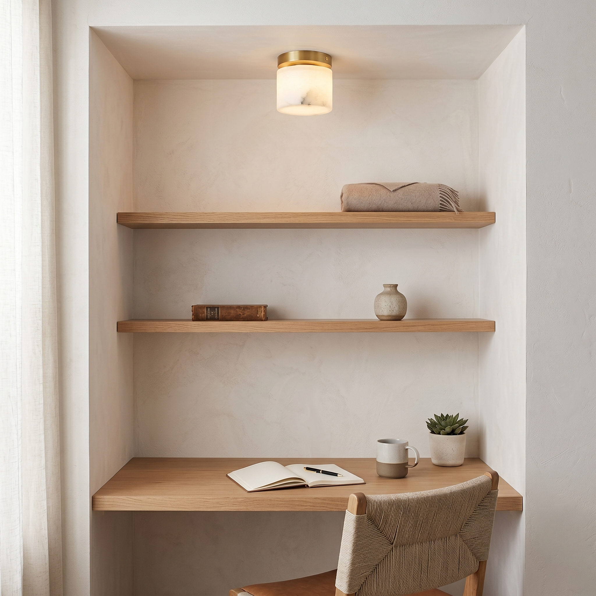 Melange Alabaster Ceiling Light Natural Stone LED Dimmable Flush Mount Bedroom Dining — 2 Sizes