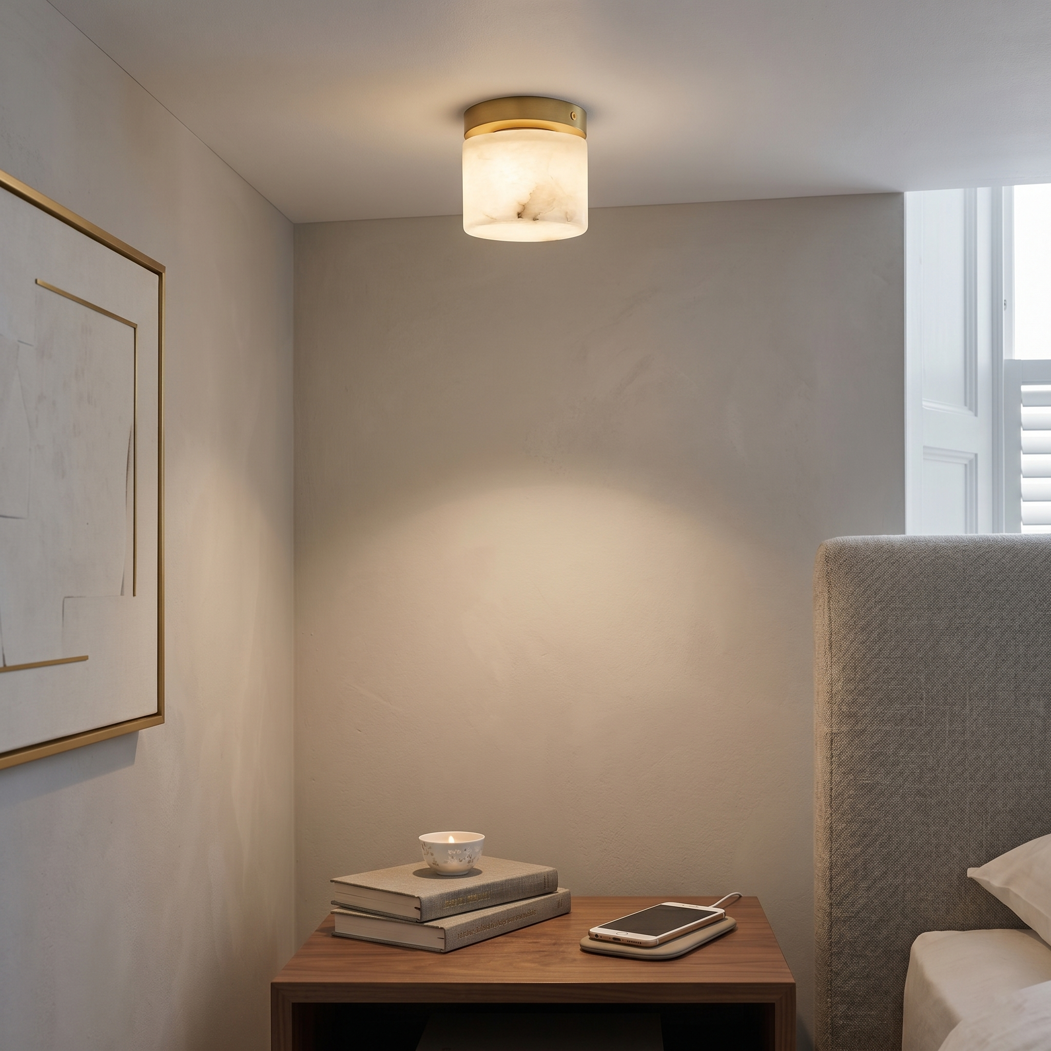 Melange Alabaster Ceiling Light Natural Stone LED Dimmable Flush Mount Bedroom Dining — 2 Sizes