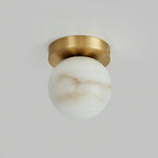 Melange Alabaster Ceiling Light Natural Stone LED Dimmable Flush Mount Bedroom Dining — 2 Sizes