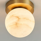 Melange Alabaster Ceiling Light Natural Stone LED Dimmable Flush Mount Bedroom Dining — 2 Sizes