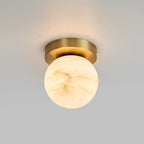 Melange Alabaster Ceiling Light Natural Stone LED Dimmable Flush Mount Bedroom Dining — 2 Sizes