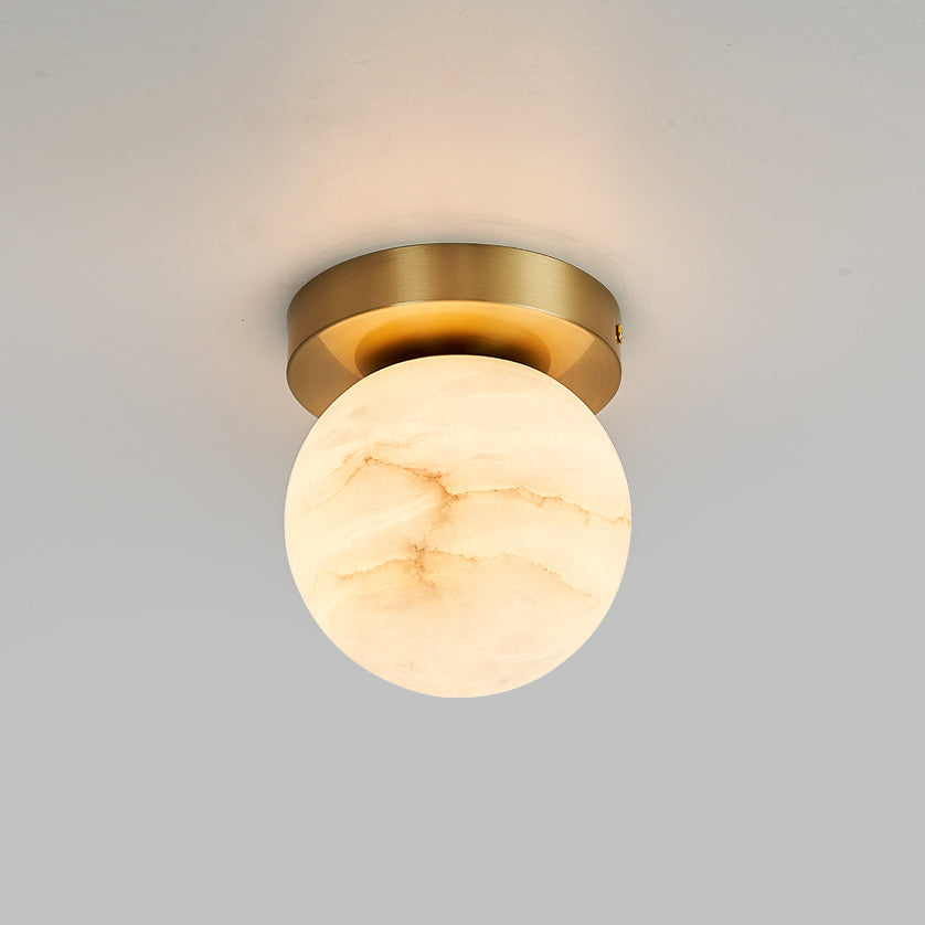 Melange Alabaster Ceiling Light Natural Stone LED Dimmable Flush Mount Bedroom Dining — 2 Sizes