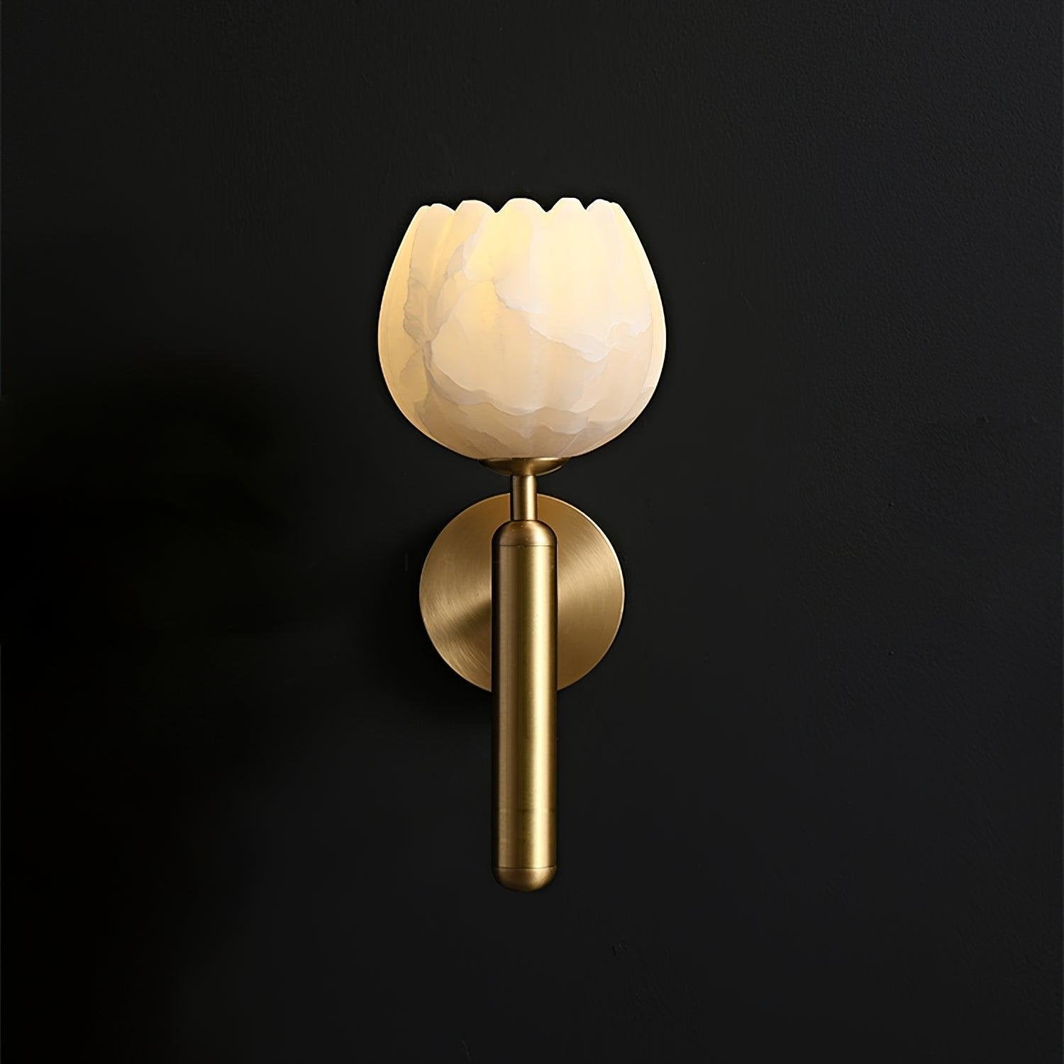 Alabaster Flower Wall Sconce Brass LED Botanical Indoor Bedroom Living Room — Brass Black Single or Set of 2